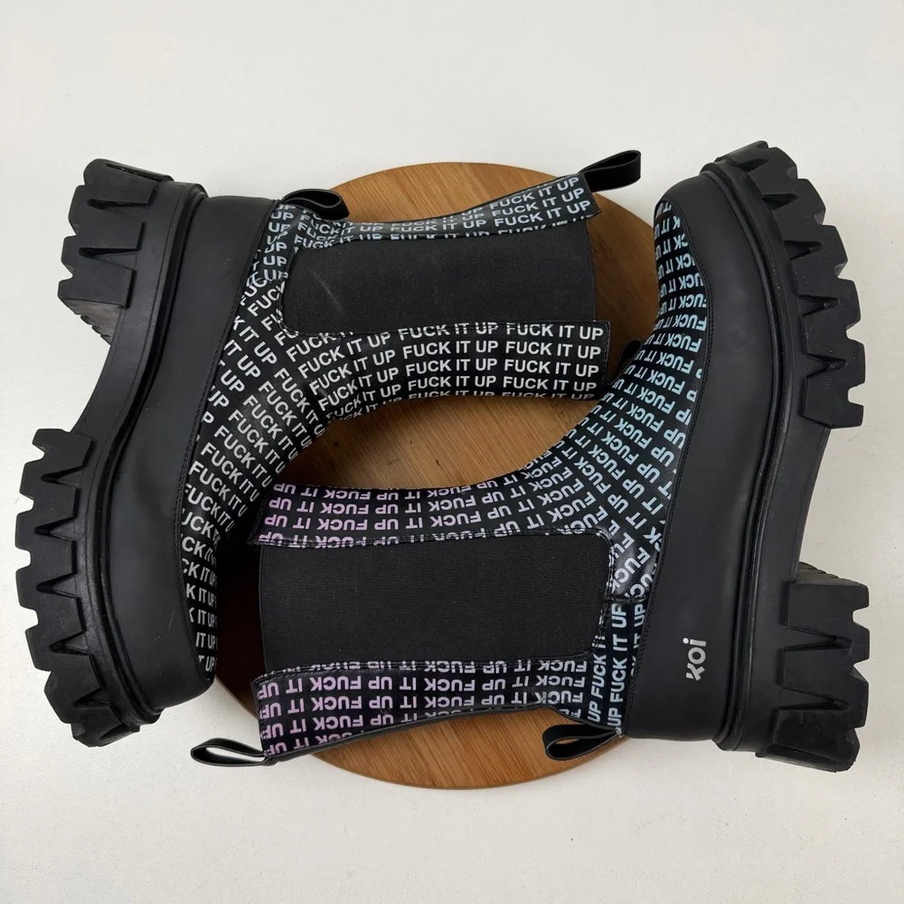 Koi Dolls Kill ‘F it up’ Black Platform Chelsea Boots - Picture 8 of 10